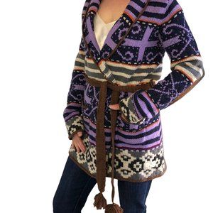 Odd Molly Winter wrap cardigan sweater, purple-mauve-orange-brown, size 2